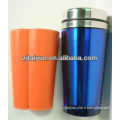 16oz double wall stainless steel colorful leather travel mug